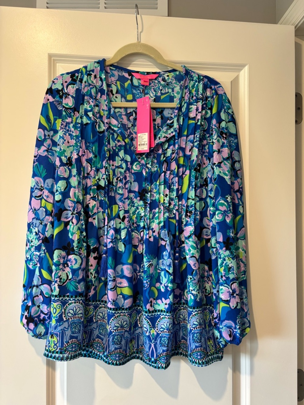 Lilly Pulitzer Sz M NWT Blue Floral Tunic w/Tassels